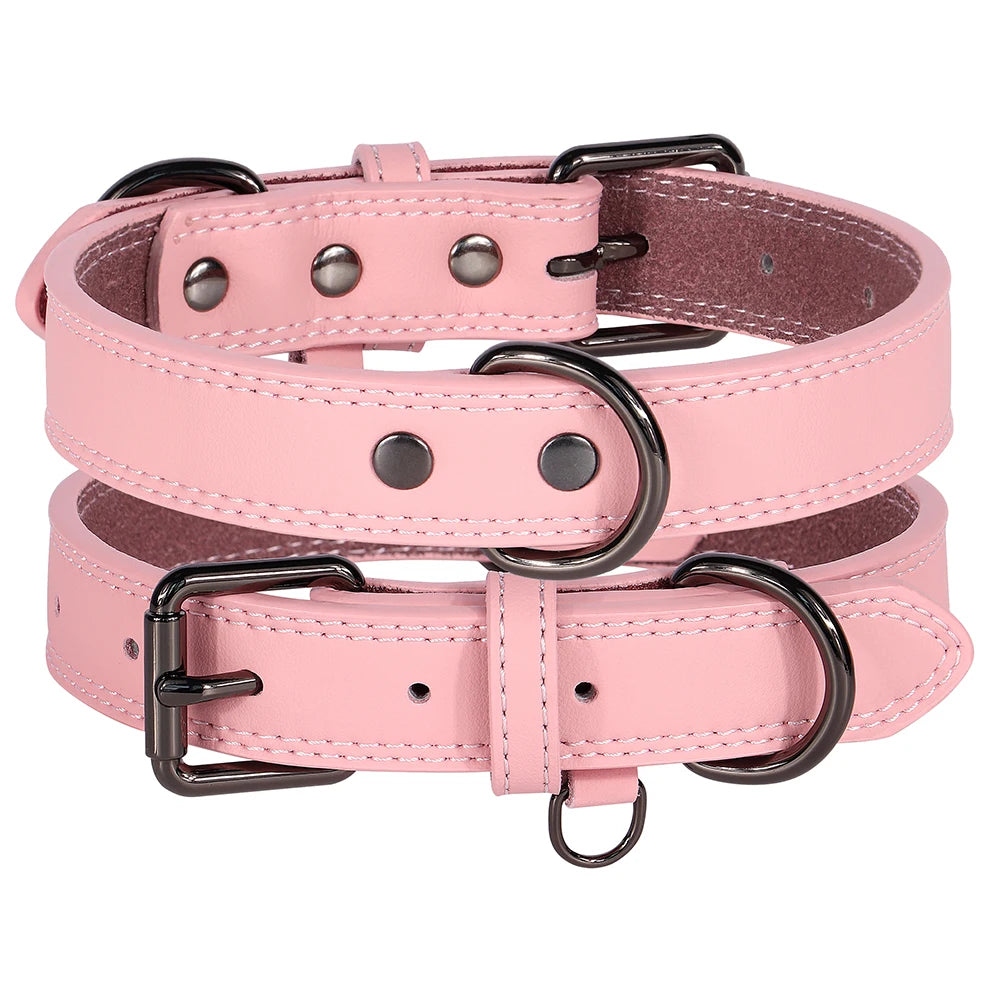 Large pink leather dog collar