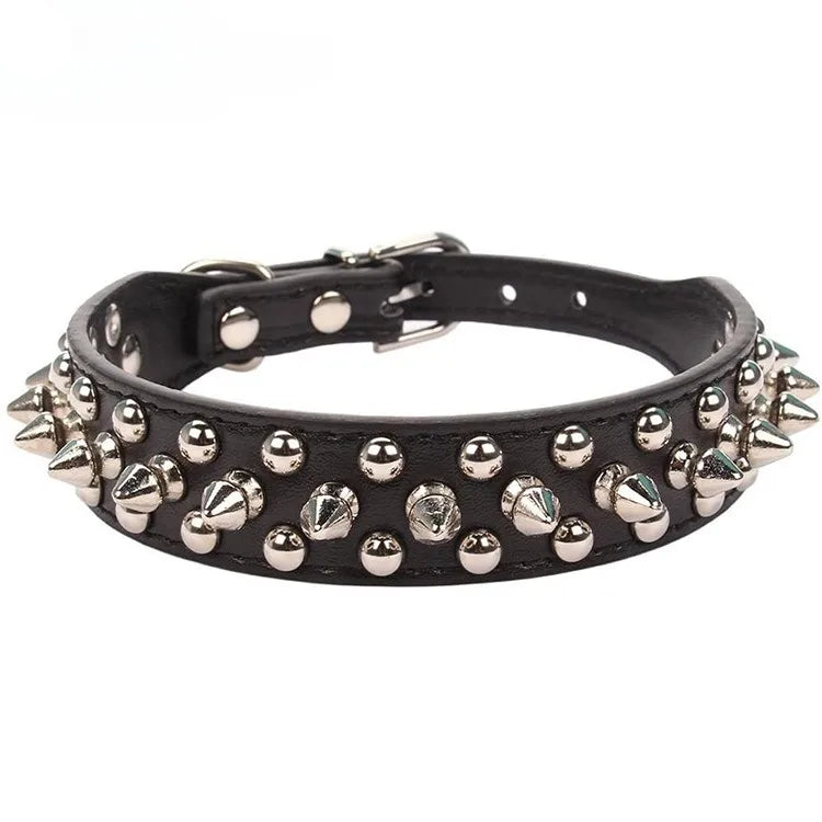 Black spiked leather dog collar