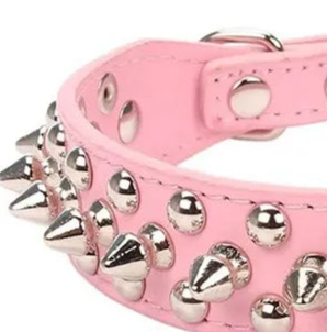 Pink spiked leather dog collar