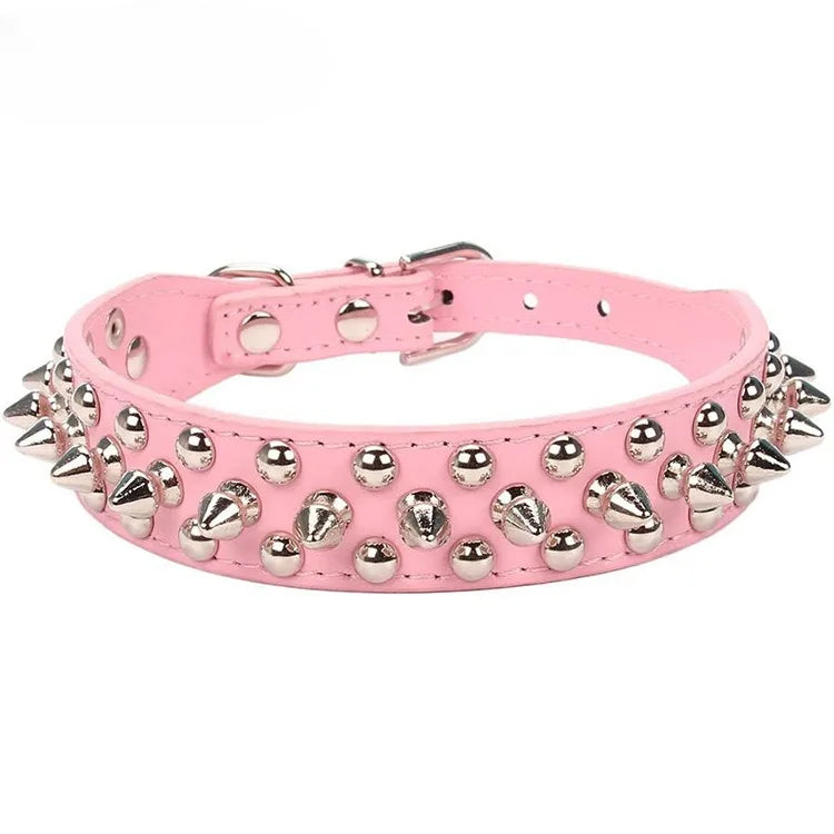 Pink spiked leather dog collar