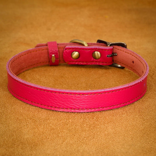 Pink leather dog collar for large dogs