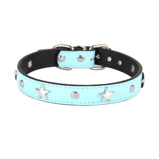 Light blue leather dog collar