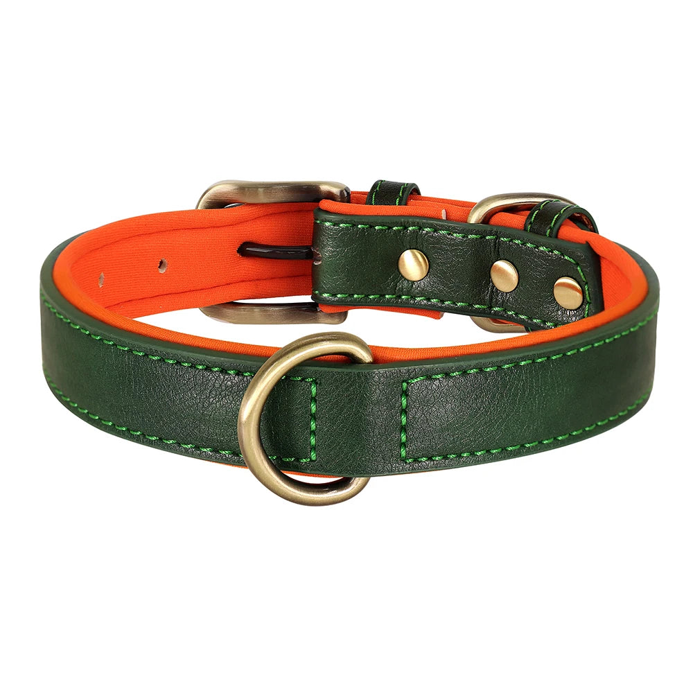 Dark green leather dog collar