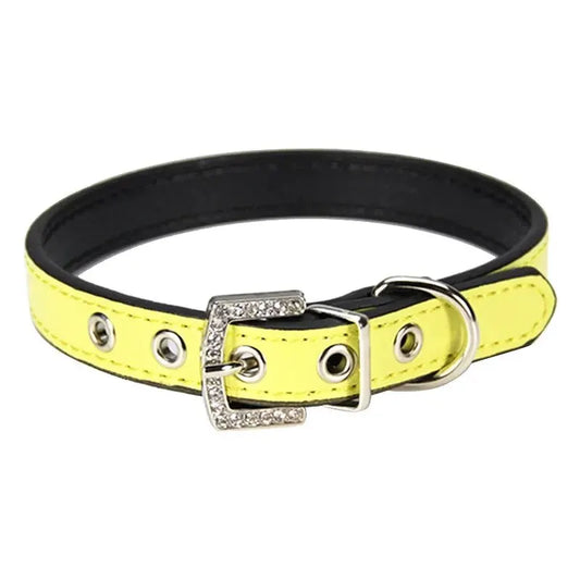 Yellow leather dog collar