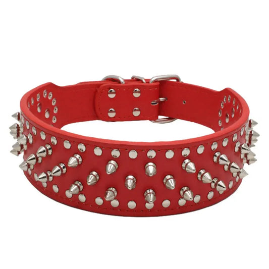 Red leather dog collar with studs