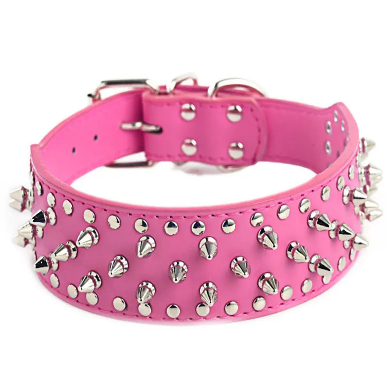 Pink leather dog collar with studs