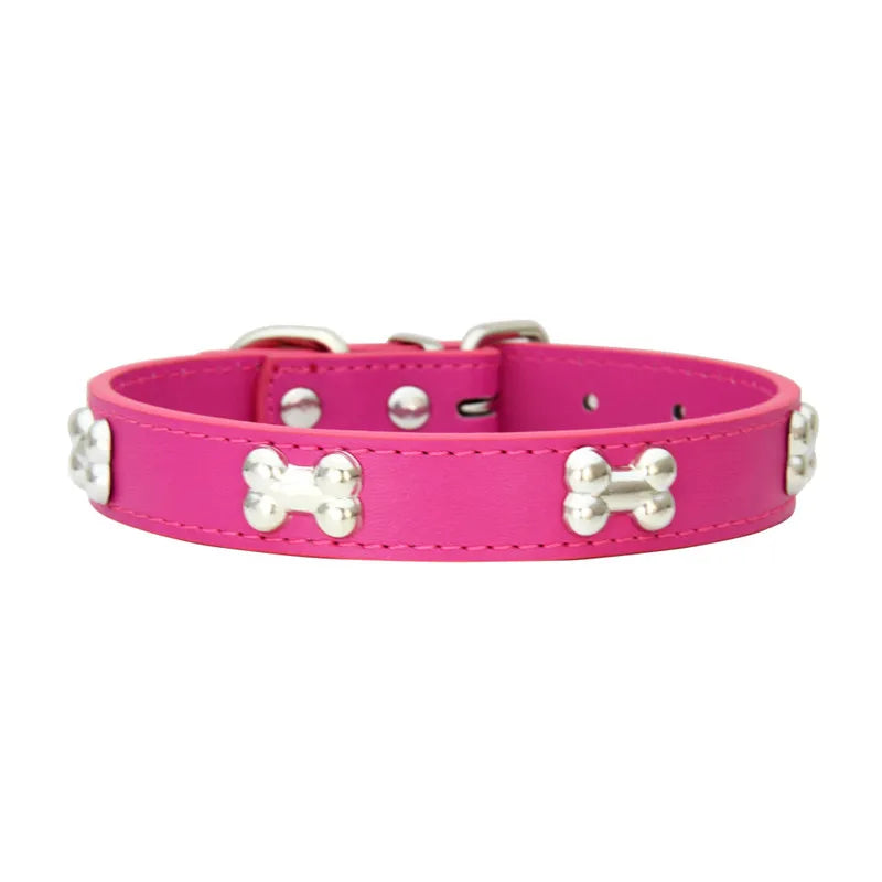 Hot pink leather dog collar