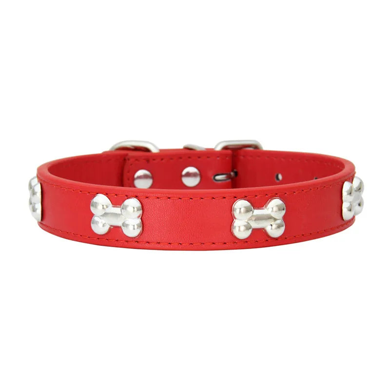 Red leather dog collar with bones