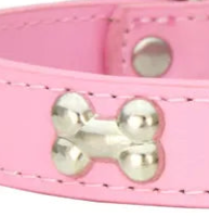 Pink leather dog collar with bones