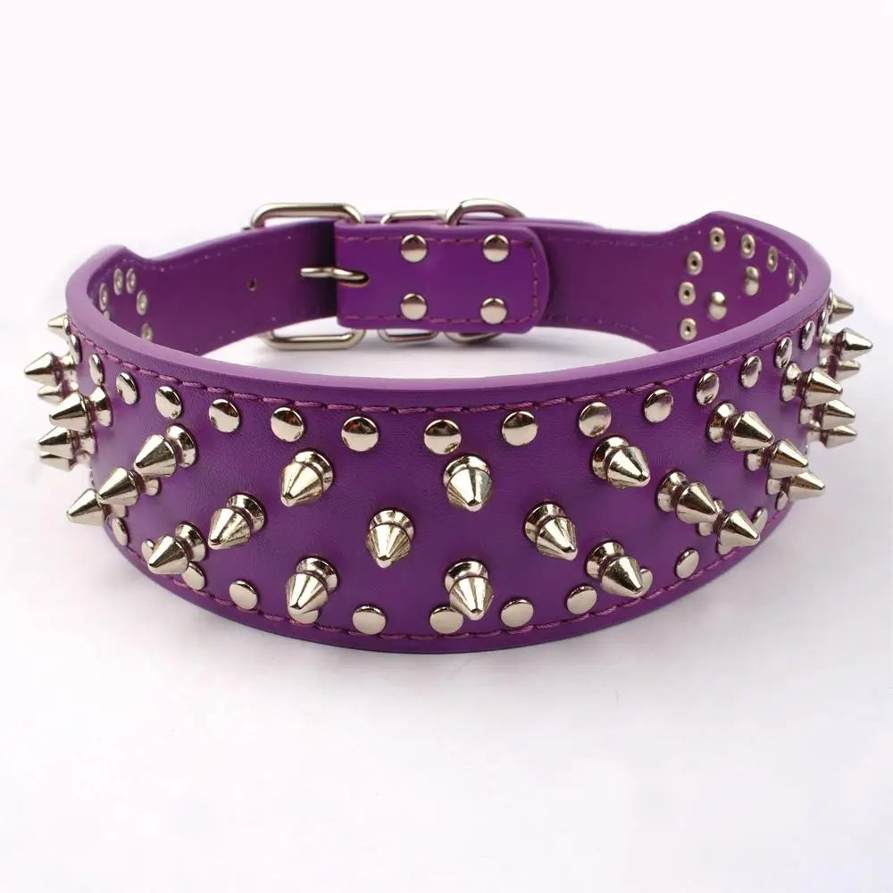 Purple leather spiked dog collar